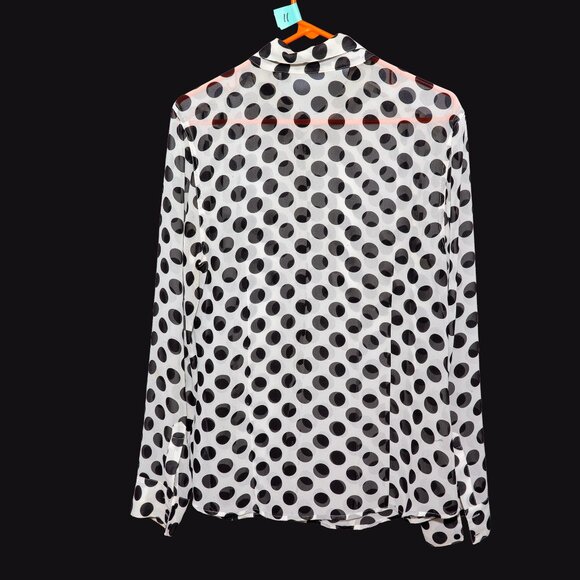 Guess Women’s Top Black White Polka Dots Button Up Long Sleeve Chiffon - Picture 2 of 3